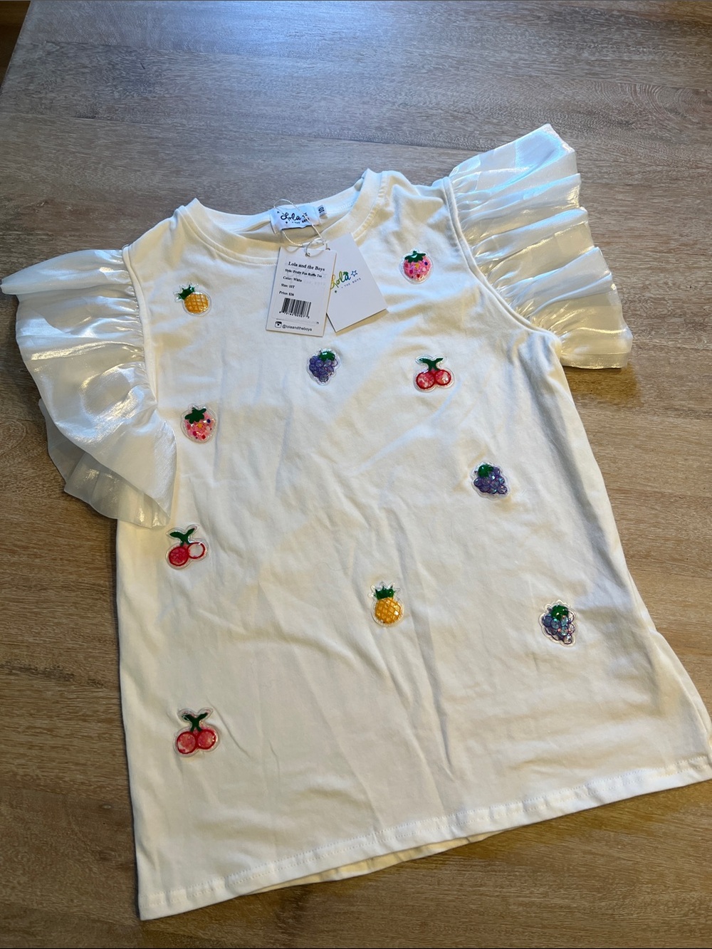 Lola and the boys size 10 fruity fun ruffle tee nwt